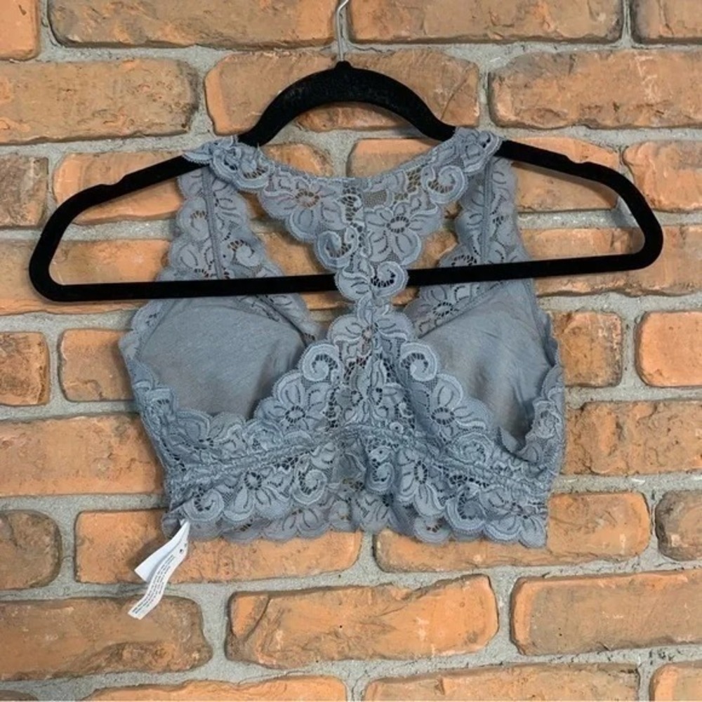 Live Love Dream Lace Bralette Womens Small gray Racerback Lined Soft Bra‎ Floral - Picture 2 of 3